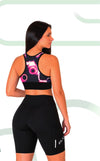 Top deportivo running mujer Negro Círculos Fucsia 50579 – Entre Rutas, otra vista
