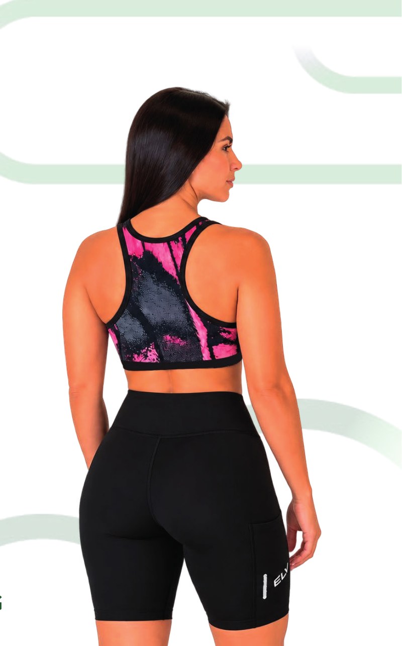 Top deportivo running mujer Negro Fucsia Abstracto 50580 – Entre Rutas, otra vista