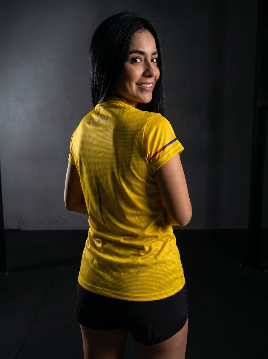 Camiseta Running Mujer Colombia Mariposas Amarilla — Edición Especial | Eleven